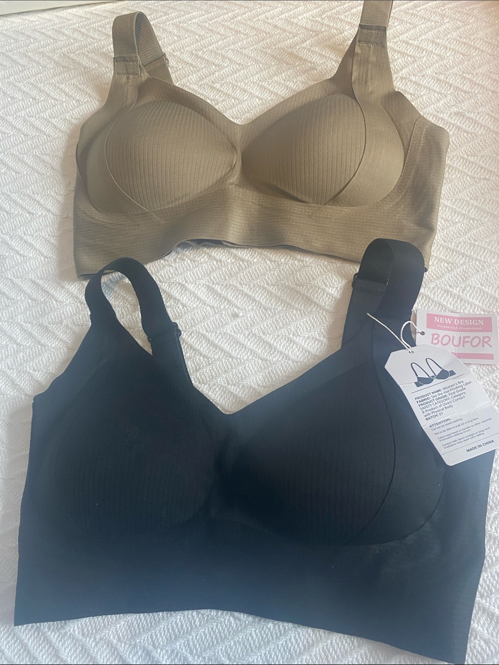 2X Wireless Comfort Bras NWT - Black and Olive
